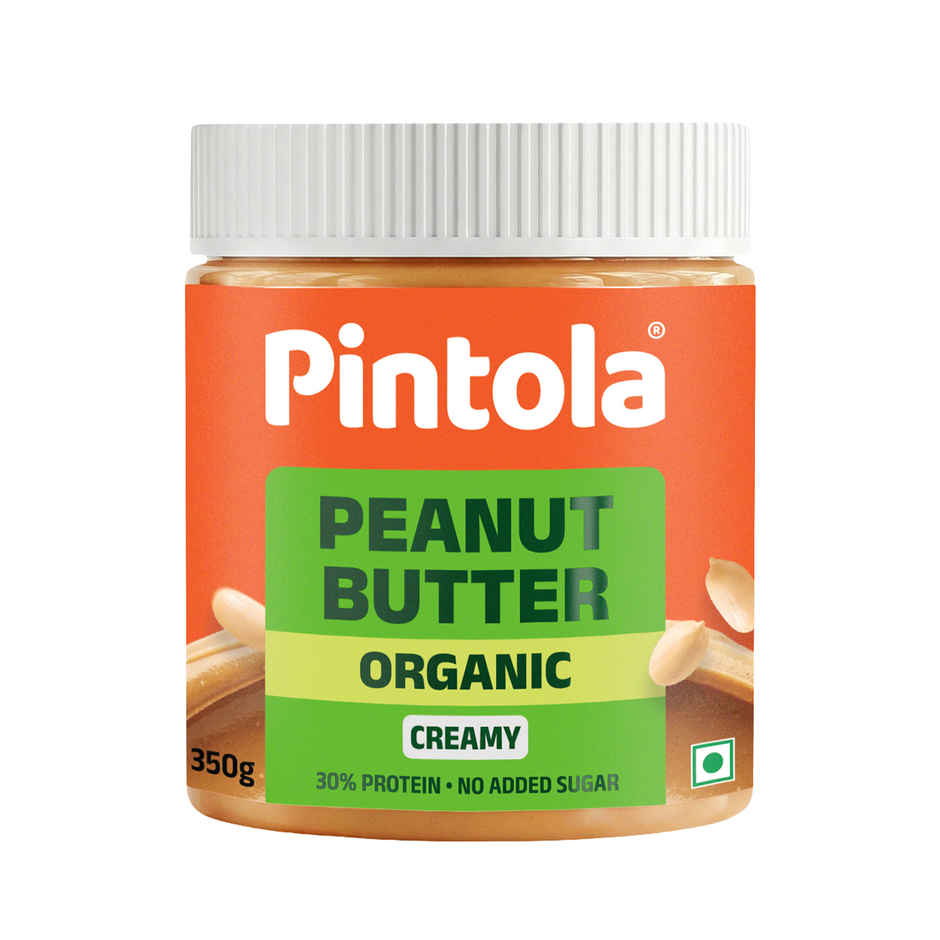 Pintola Organic Unsweetened Peanut Butter Creamy - High Protein 30g & 9g Dietary Fiber