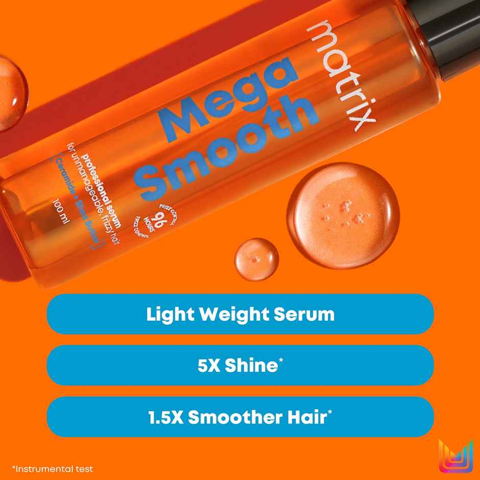 Matrix Mega Smooth Anti-Frizz Serum with Shea Butter & Ceramides | 4-Days Frizz Control