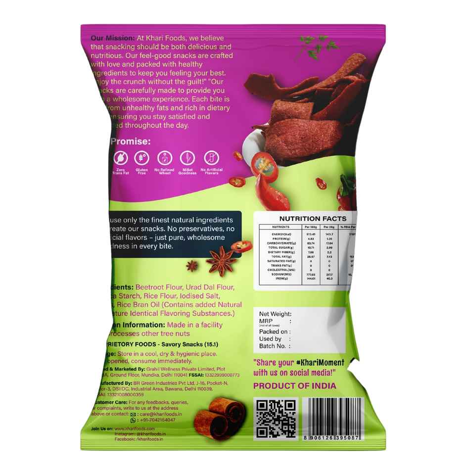 Khari Foods Peri Peri Beetroot Crispies | Healthy Snack Chips, No Palm Oil