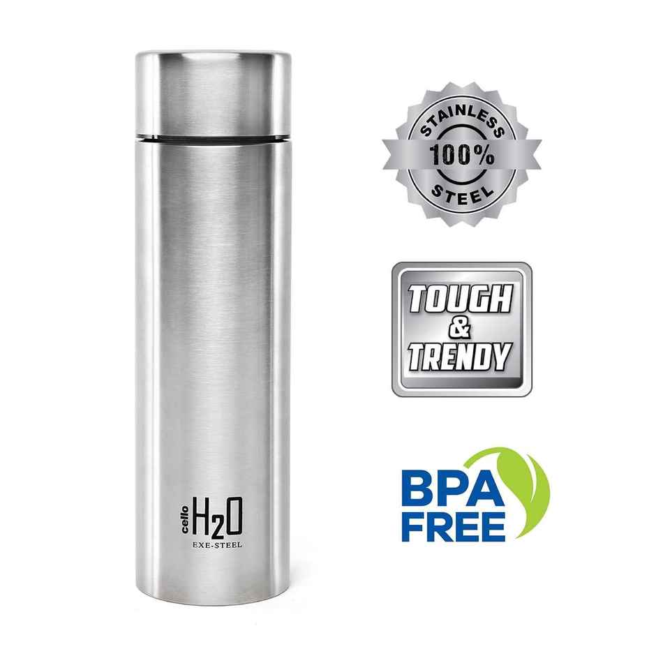 Cello Stainless Steel H2O Water Bottle | Silver | 1 L