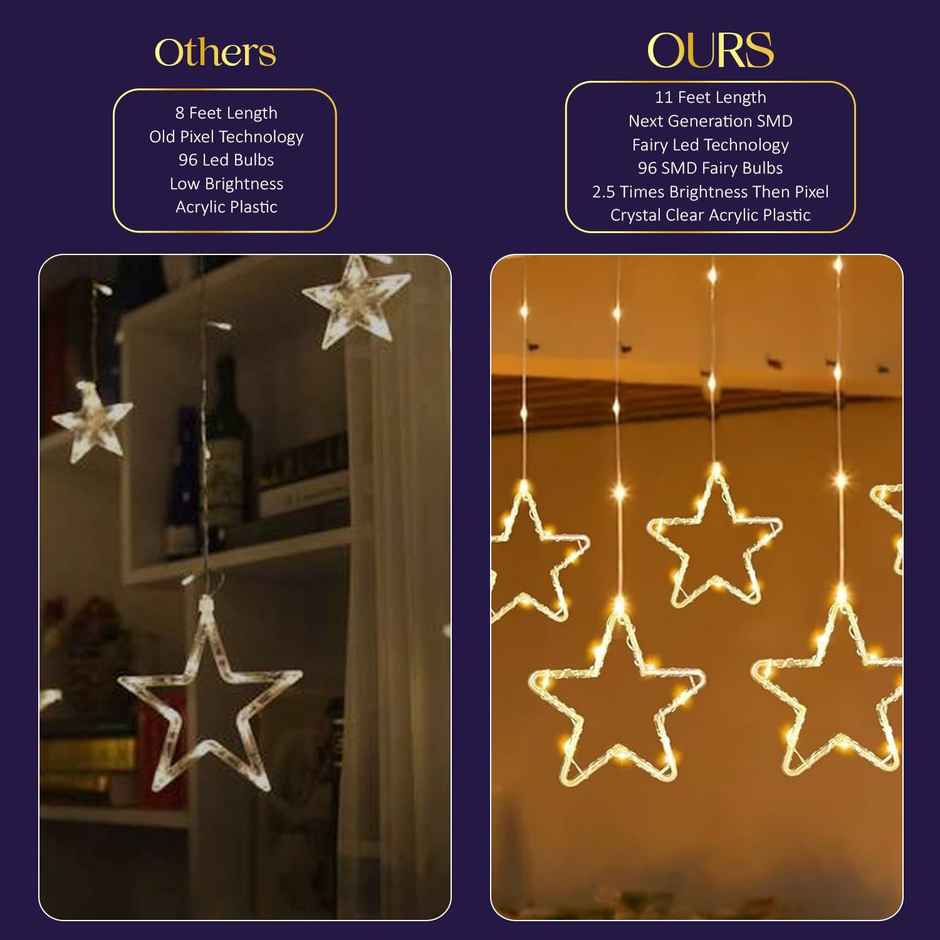 Lexton Premium Decorative Star Curtain SMD LED Light Star Curtain Light 3.5mt Pack of 1 WarmWhite