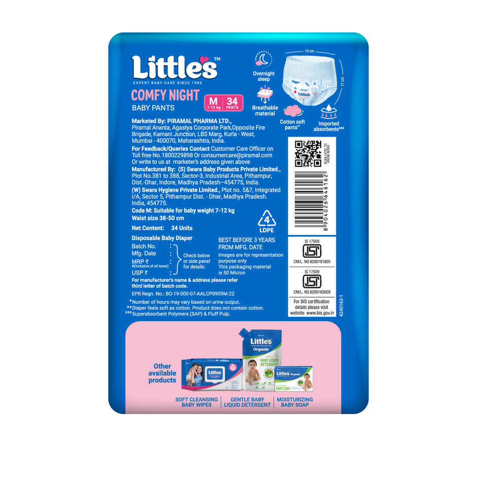 Littles Baby Diapers Medium Pant Style Diaper | M | 34 pcs