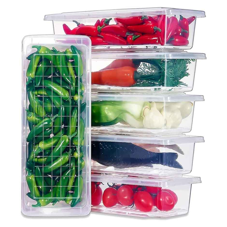 Perpetual Fridge Storage Boxes for Vegetables 1 Pcs | Removable Drain Plate | Stackable | Kitchen