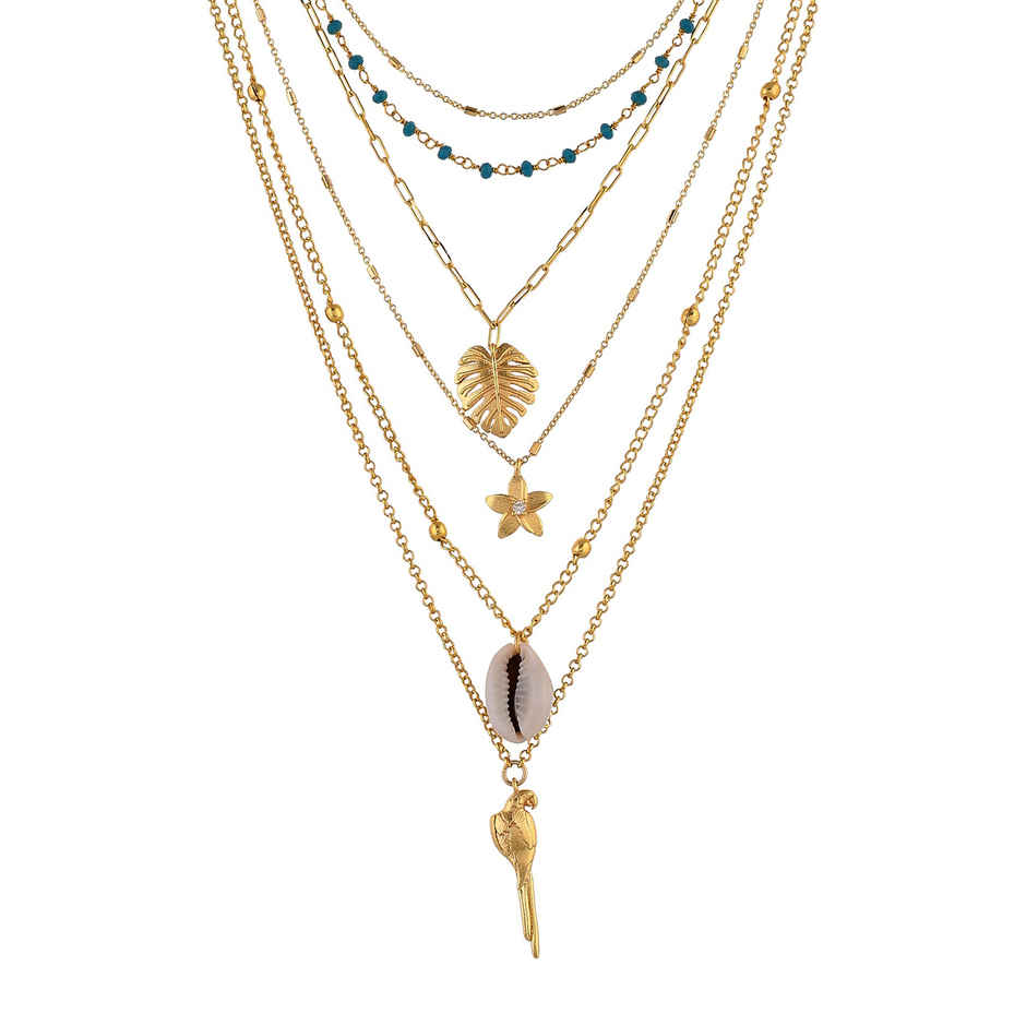 Voylla Hawaii Multi-Layered Coral Tropical Necklace