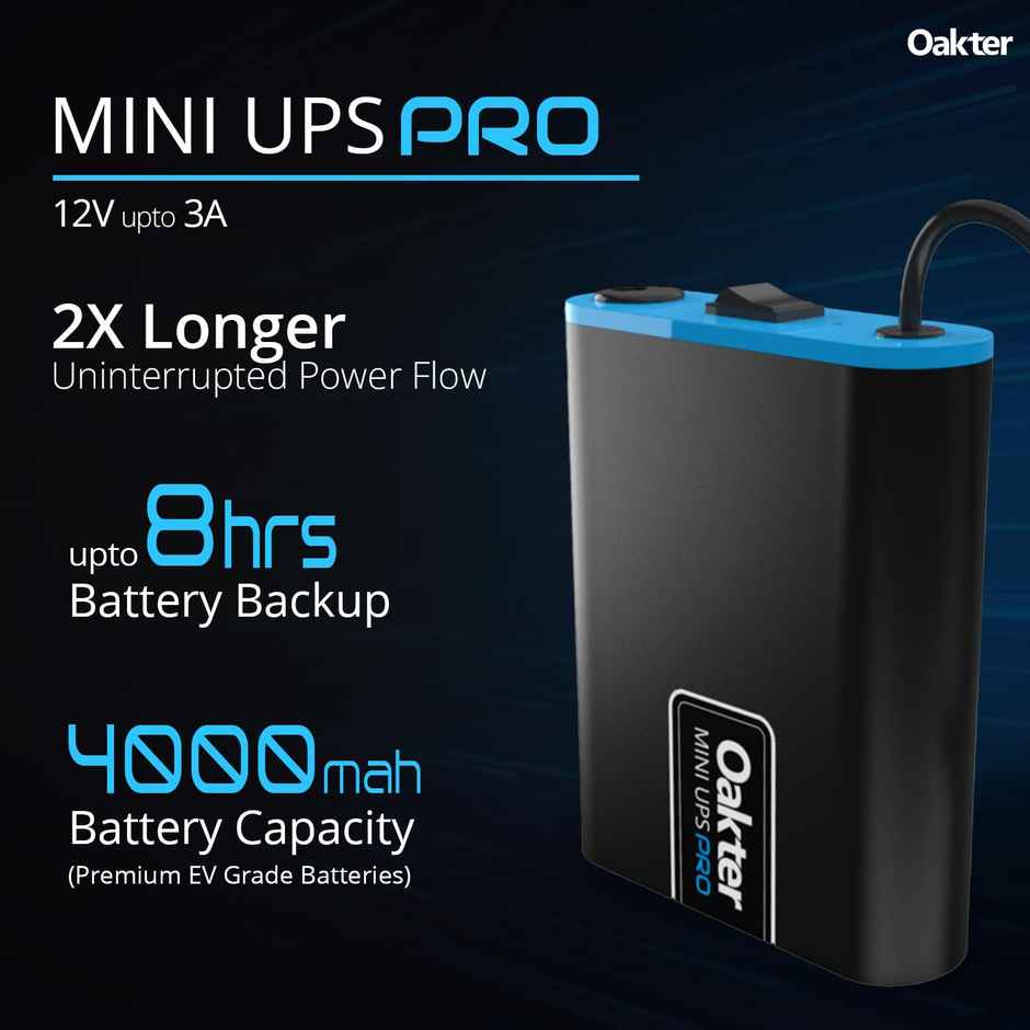 Oakter Mini UPS PRO for 12V-3A WiFi Router Power Backup Upto 8 Hours