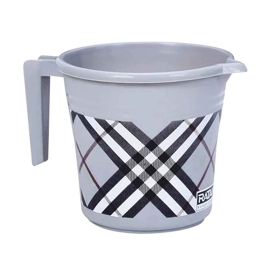 Ratan Plasticware Frosty Checks Print Pack Of 1 Mug 1L -Grey