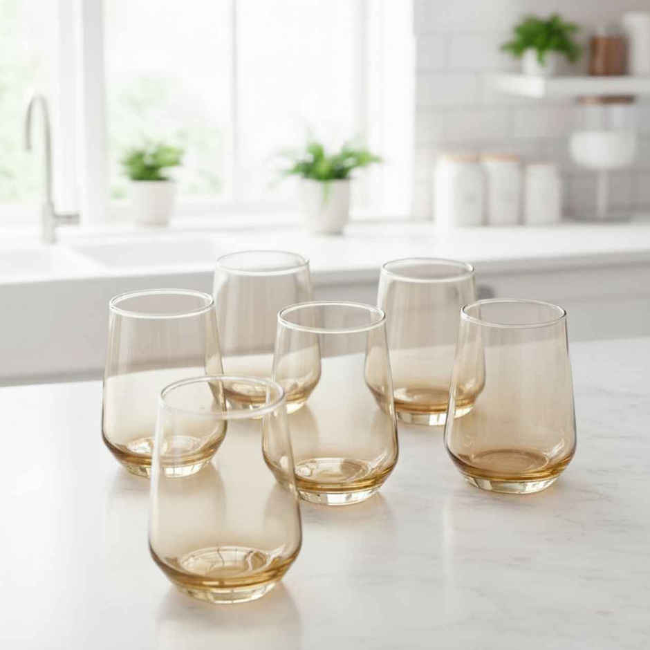 Blackcarrot Water Glass | Set of 6 | 320 ml | Golden | Lead Free