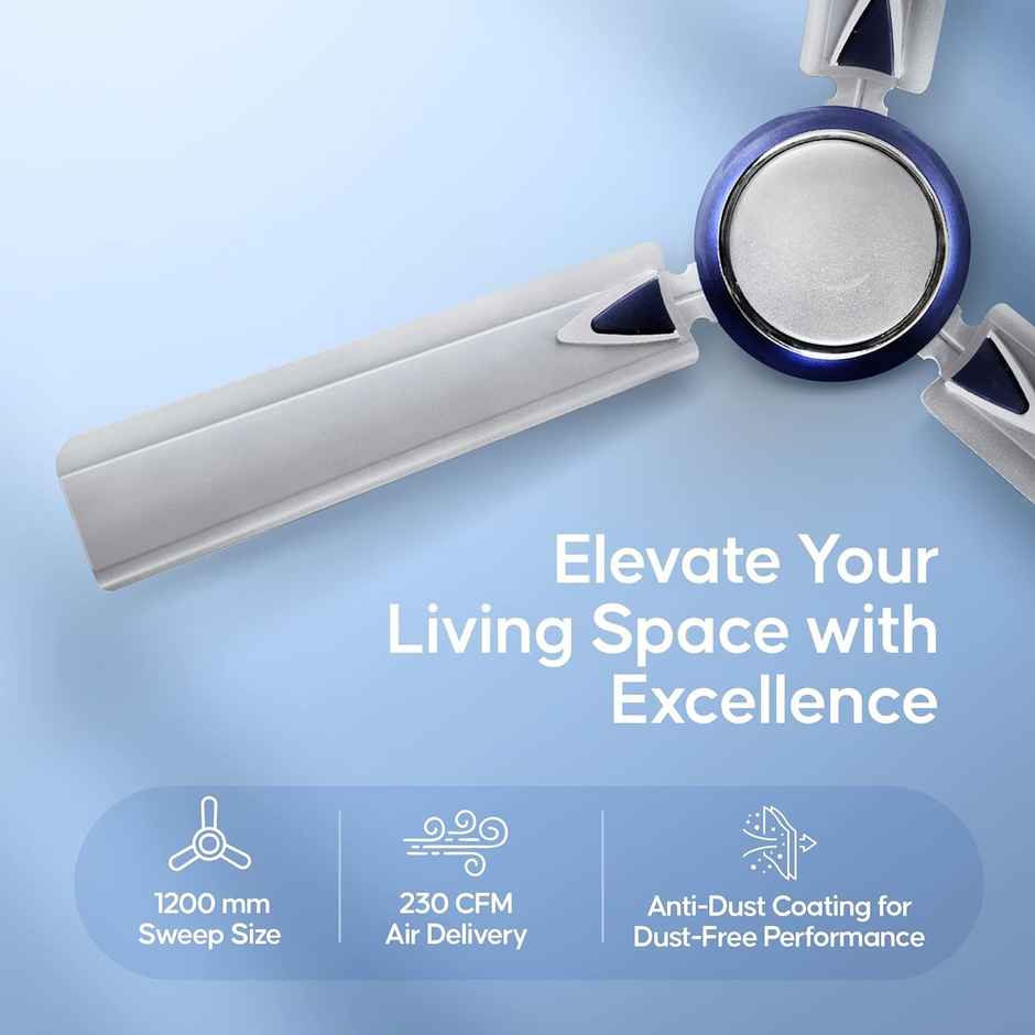 Longway Starlite-1 P1 Ceiling Fan, 1200mm/48 inch, Anti-Dust Decorative Star Rated, Silver Blue