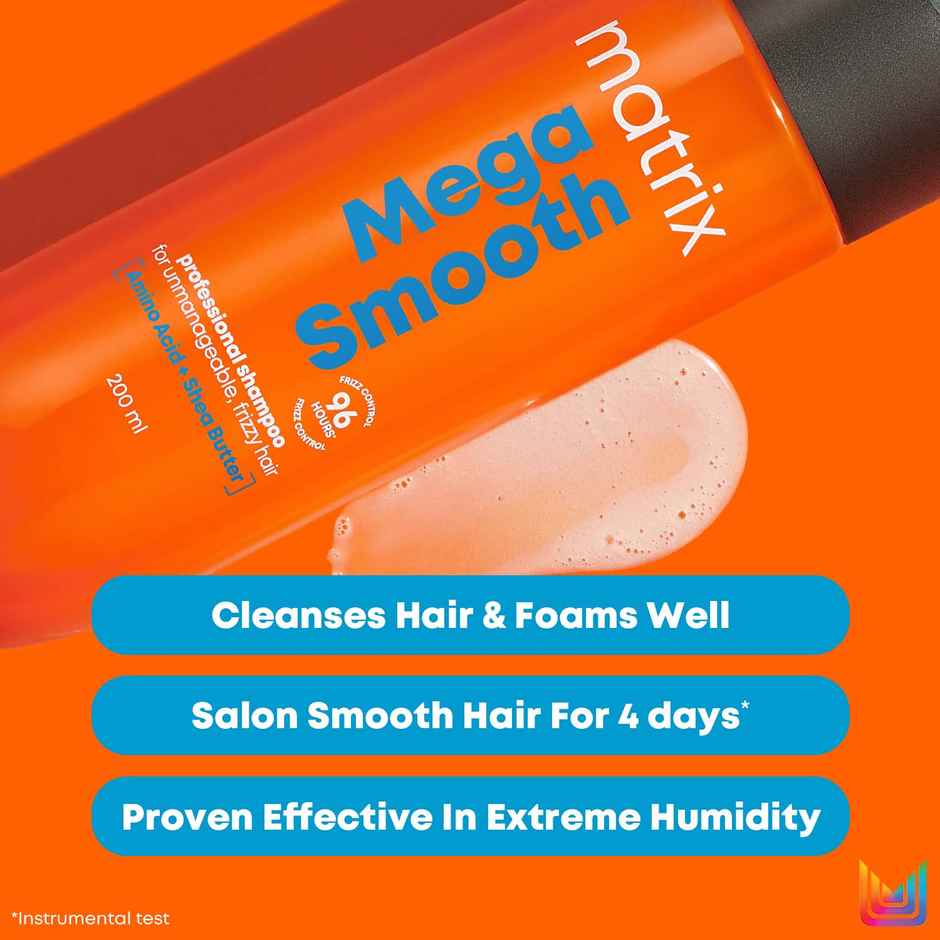 Matrix Mega Smooth Shampoo Conditioner Combo, Defy Frizz For 4 Days, For All Hair Type, Paraben-free