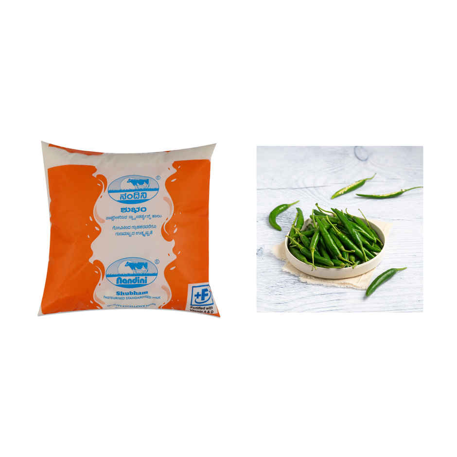 Nandini Standardised Fresh Milk (Pouch Orange)(1pc) & Chilli Green(1pc) Combo