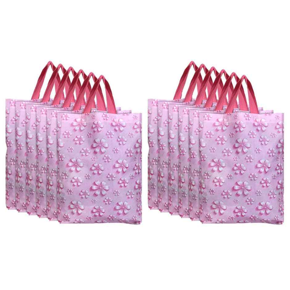 Kuber Industries Pack of 12 Non Woven Reusable Grocery Shopping Bag With Handle (Pink)