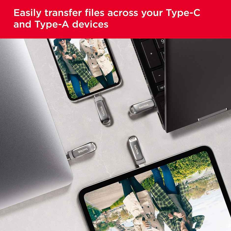 Sandisk 64Gb Ultra Dual Drive Luxe Type Usb C Flash Drive (5Y - Sdddc4-064G-I35, Silver)