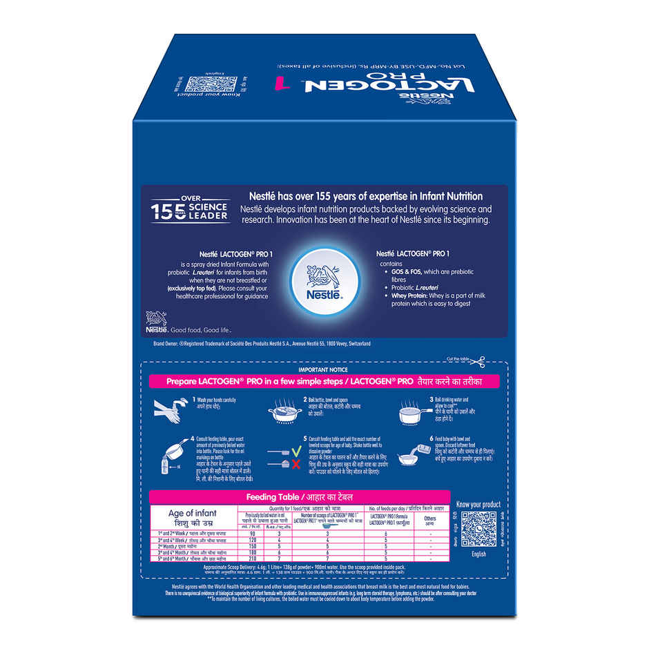 Nestle Lactogen Pro 1 Infant Formula Baby Powder, Probiotic & Prebiotics | 0-6 Months