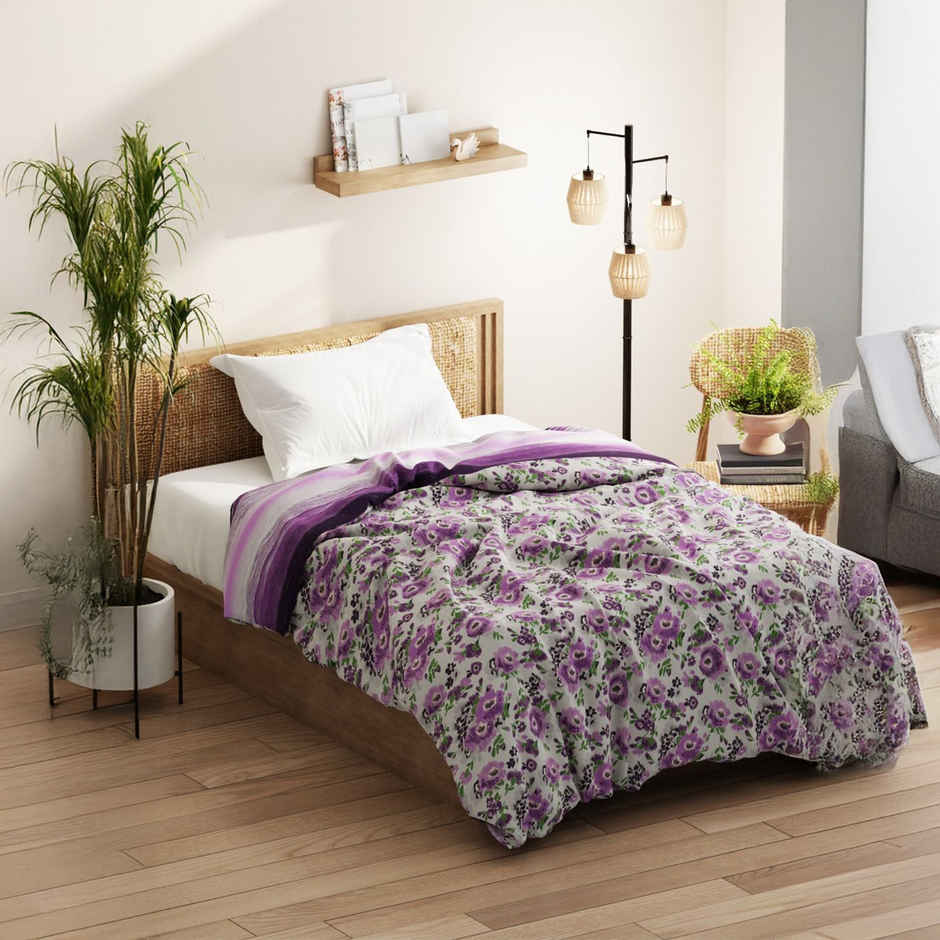 Kopa Super Soft Microfiber Comforter 1pc Single Size Floral Grey/Purple Classic Cotton Feel
