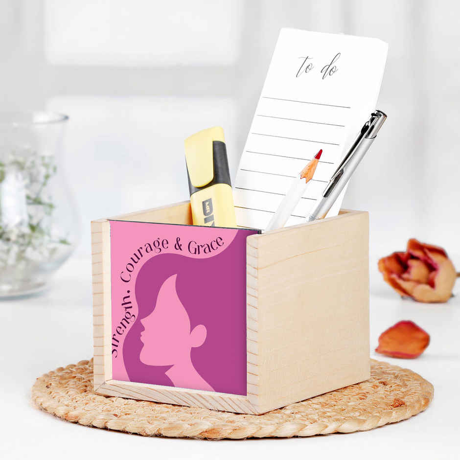 Premium Wooden Stationery Holder with Feminine Symbol | FNP