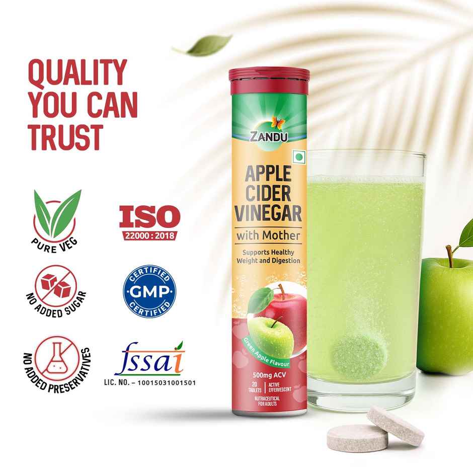 Zandu Apple Cider Vinegar ACV Effervescent Tablets