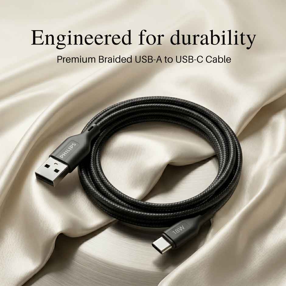Philips 18W USB A to Type C Fast Charging Cable | DLC4130AB94 | Dark Slate | 1 m