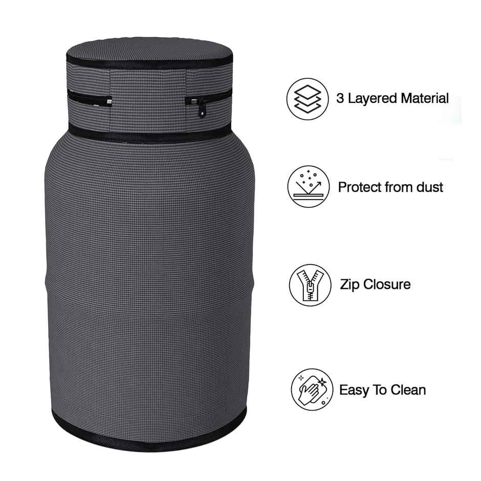 Kuber Industries Mini Check PVC LPG Cylinder Cover for Kitchen | Grey