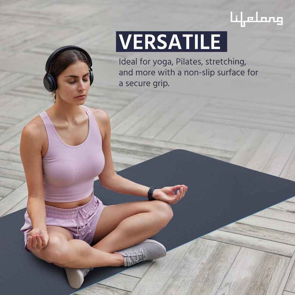 Lifelong 6mm Dual Color Anti-Slip Yoga Mat with Carry bag | Navy Blue and Blue