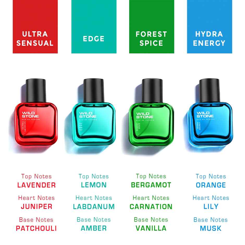 Wild Stone Edge Forest Spice Hydra Energy And Ultra Sensual Perfume Combo For Men(120ml) & Hoovu Valentines Bunch Of 3 Roses(1pc) Combo