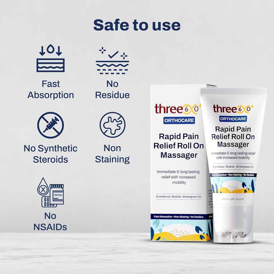 three60+ Rapid Pain Relief Roll On Massager - Immediate and Long Lasting