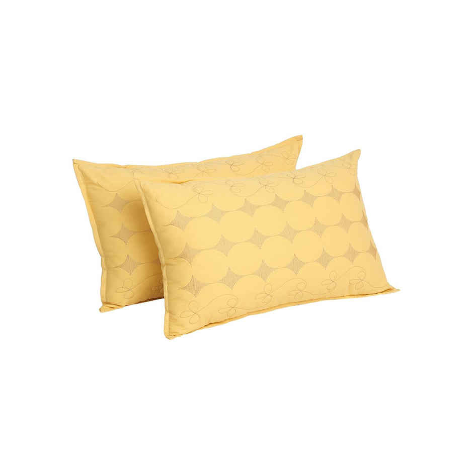 Hosta Homes Pure Cotton Yellow Embroidred Pillow Covers Pack of 2