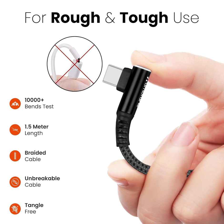 Ambrane (ABDC-10) 2 in 1 Type-C & Micro USB Cable with 3A Fast Charging Mobile Cable, 480 mbps Data Sync, Quick Charge 3.0, 1.5m Braided Cable, Compatible with All Type-C & Micro USB Devices - Black