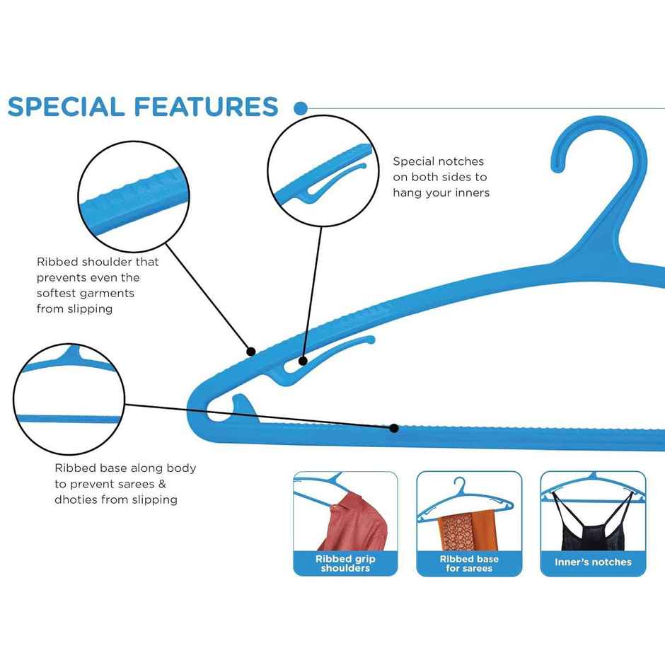 Happy To Hang 12 Piece Breeze Blu Polypropylene Hanger, Blue