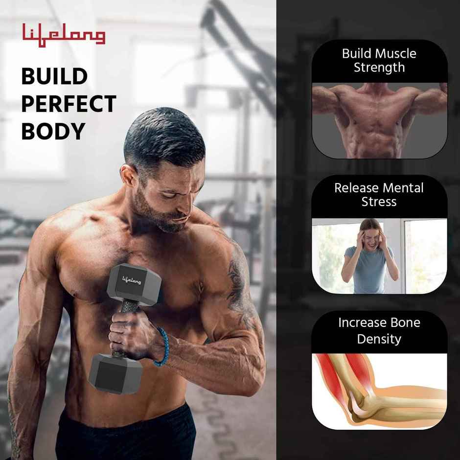 Lifelong PVC Hex Dumbbells for Home Workout | Black | 2 x 3 kg
