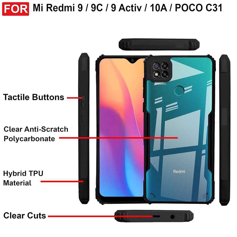 Zapcase Back Cover for Mi Redmi 10A|9|9C|9 Activ, Poco C31 | Matte-Black