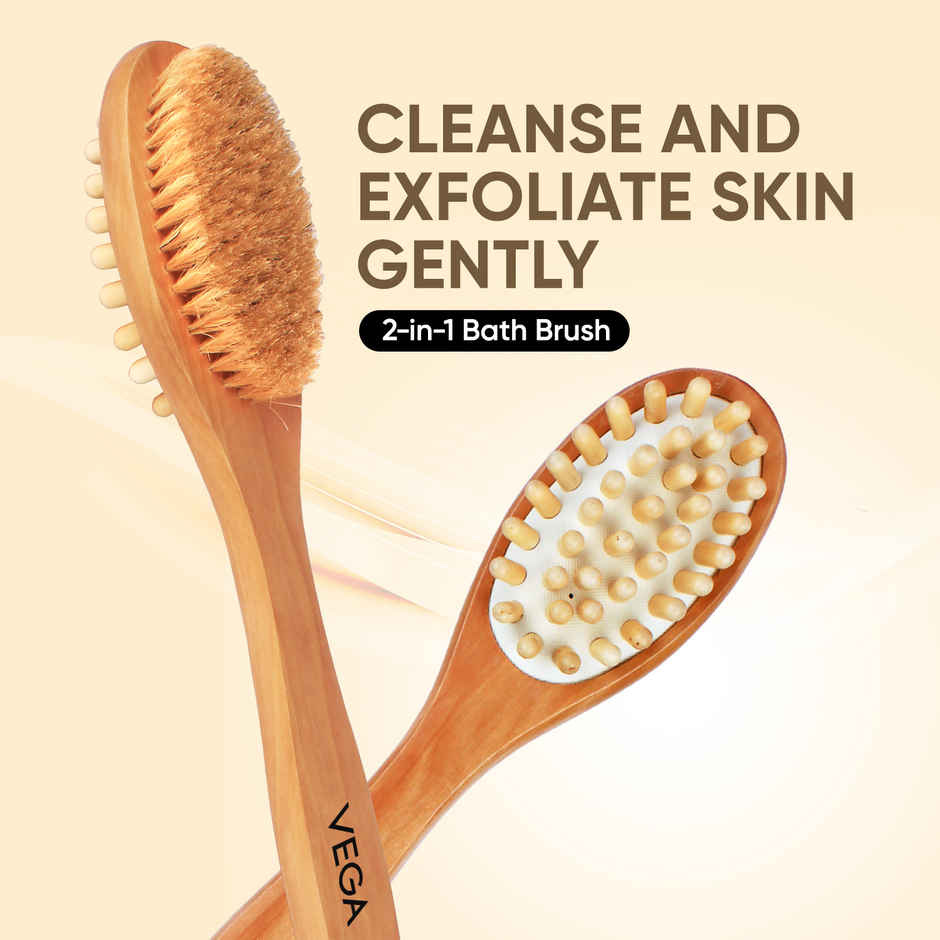 Vega Soft Bristle Bath Brush With Ergonomic Handle | Wood | Wooden