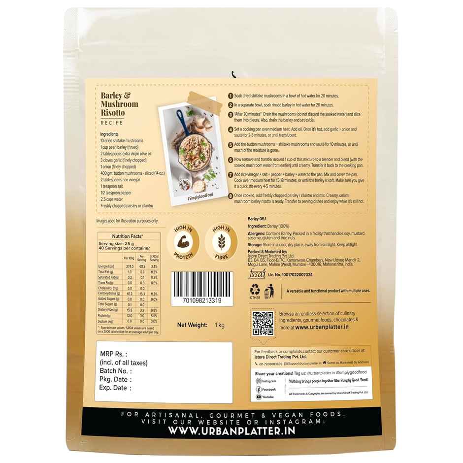 Urban Platter Pearl Barley Jau All Natural and Fiber-Rich