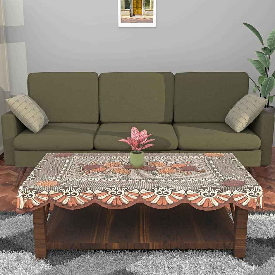 Kuber Industries Cotton 4 Seater Center Table Cover for Living Room | Brown