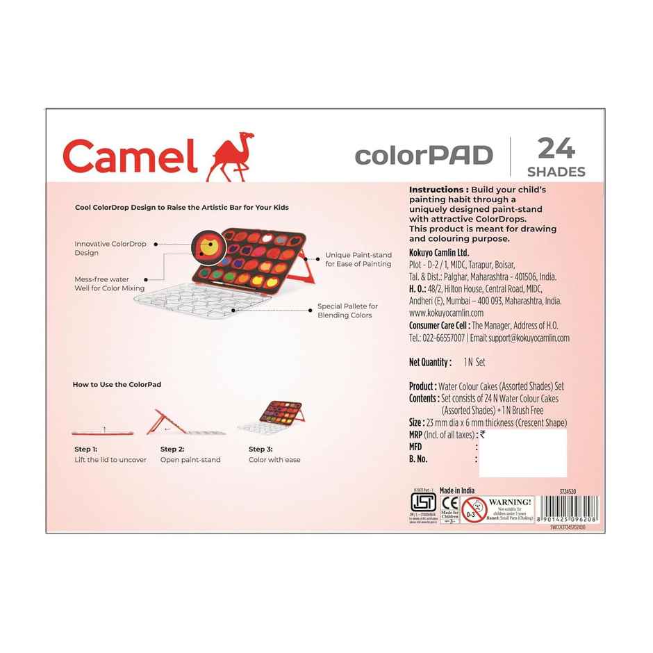 Camel Colorpad Watercolor Cake With Paint Brush 24 Shade Set