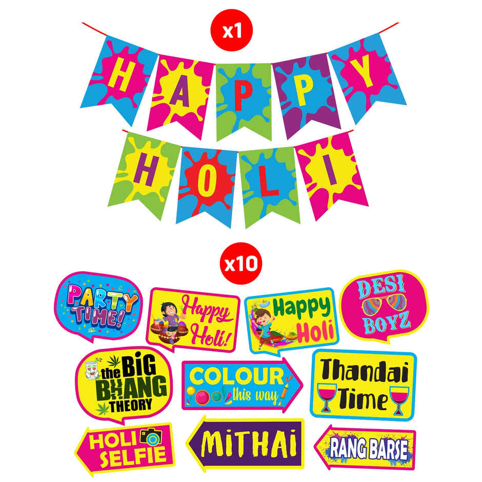 Colorful Holi Props Items Special Multicolor Holi Decoration Set | Party Propz