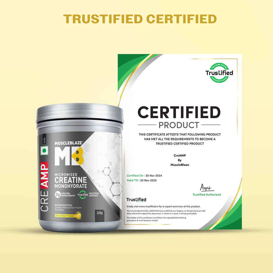 MuscleBlaze Creatine Monohydrate CreAMP with CreAbsorb | 80 Servings | Citrus Blast