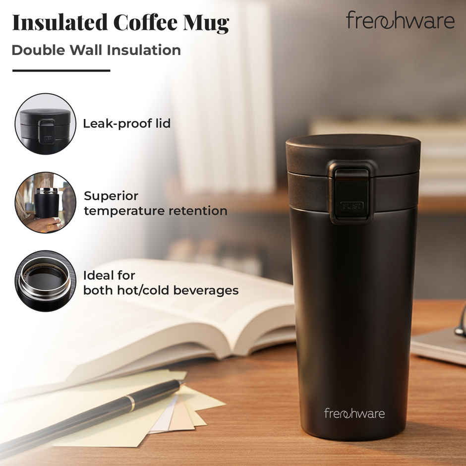 Frenchware Insulated Coffee Stainless Steel Travel Mug | Black - 300 ml