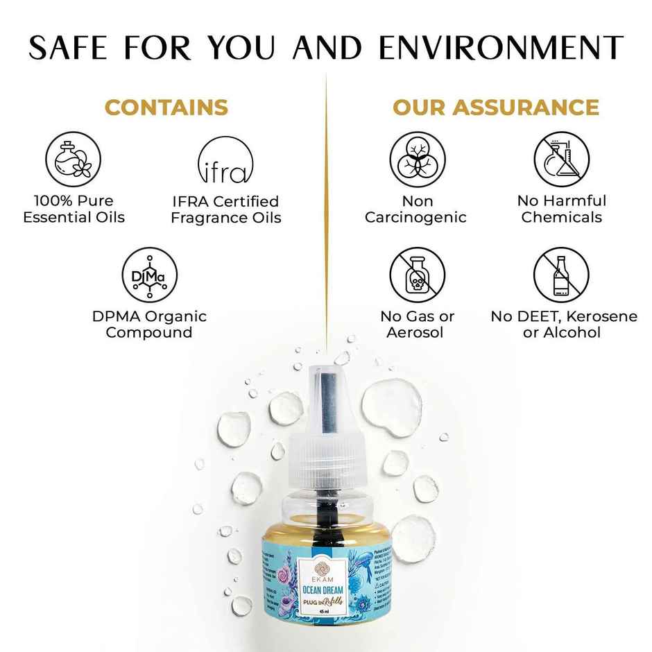 EKAM Ocean Dream Scent Plug-In Air Freshener Refill (45ml)| Lasts up to 125 Days / 4 hours a day