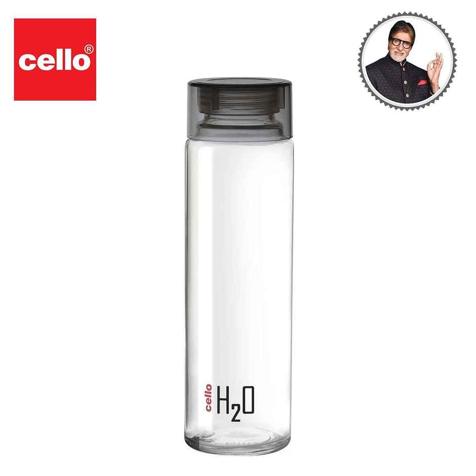 Cello Glass H2O Fridge Water Bottle with Plastic Cap | Black | 920 ml