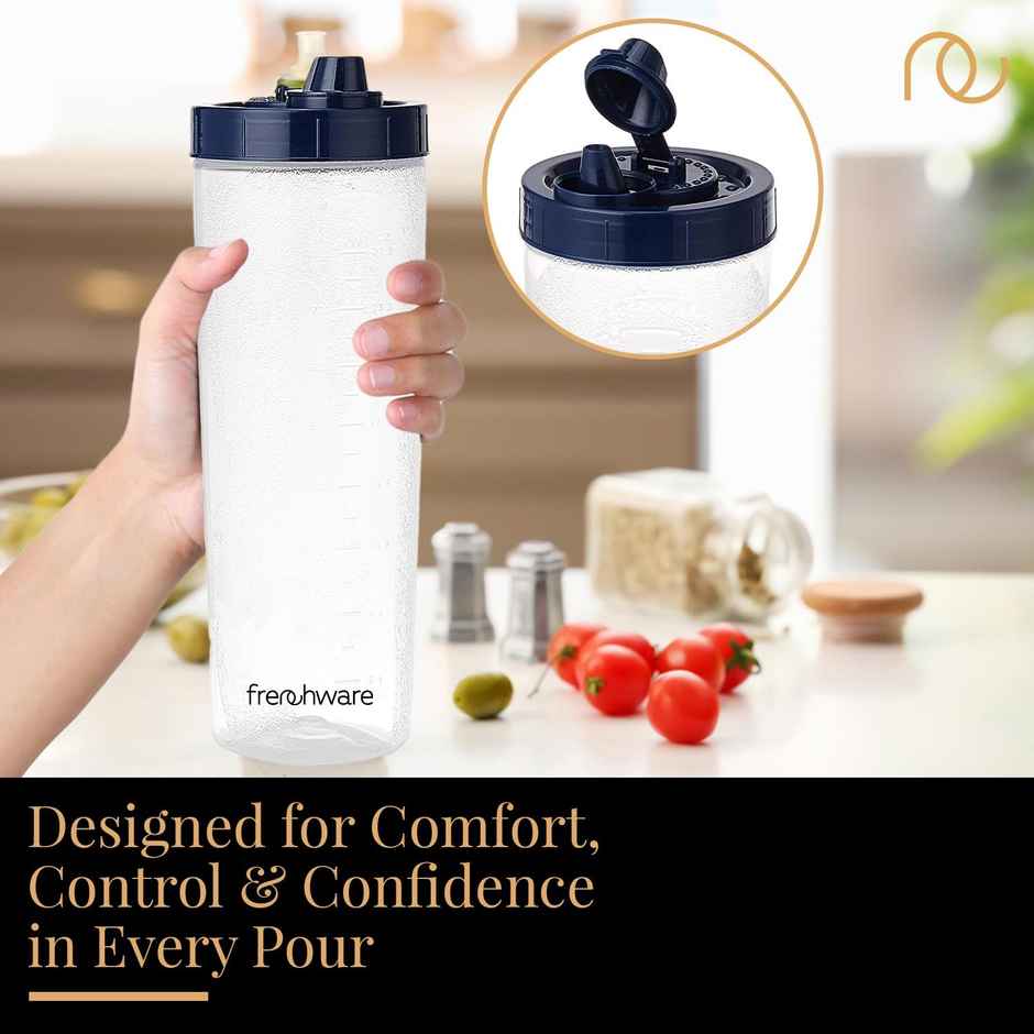 Frenchware Oil Dispenser, BPA-Free Plastic, 100% Food-Grade | 2 Pack, 1 L Each - Textured Blue