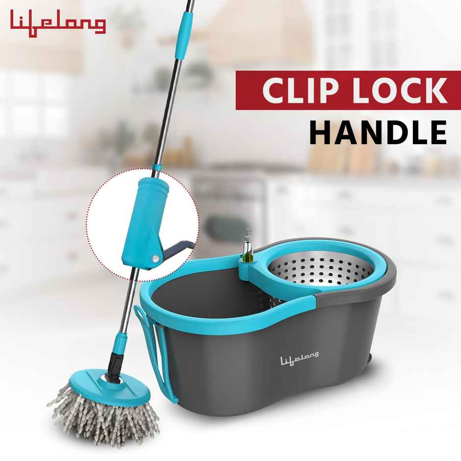 Lifelong 10L Spin Floor Mop with Bucket with 360 Degree Spinner, Microfiber Refills | Blue LLMOP902