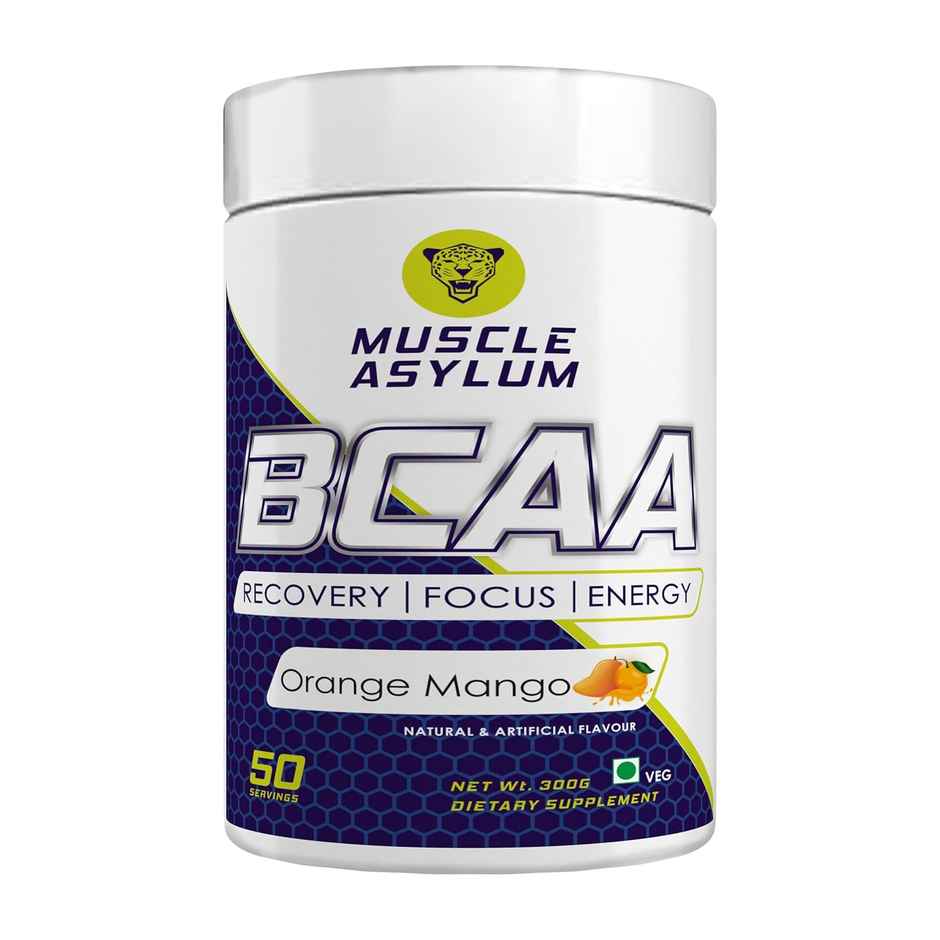 Muscle Asylum Bcaa - With Brain Boosters -Finely Micronized Vegan, Recovery, Memory Orange Mango