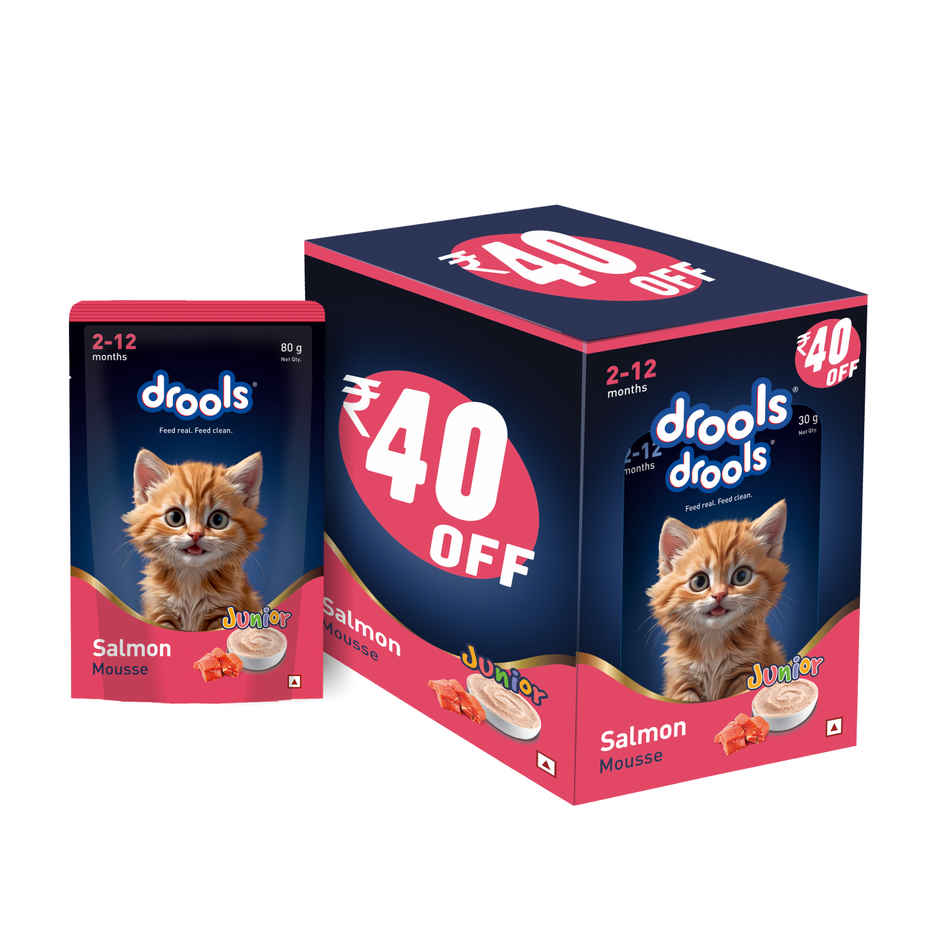 Drools Salmon Mousse Kitten Wet Cat Food, 80g (4+1 Pack Free)