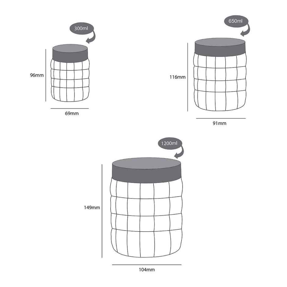 Cello Checkers Pet Plastic Airtight Canister Set of 18 | Food Grade, BPA free (Set of 300+650+1200)x6