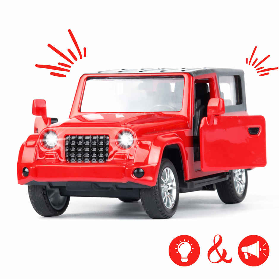 Race n Roll Light & Sound Off Roader Adventure Toy Car Pull back with Open Doors Tha Red