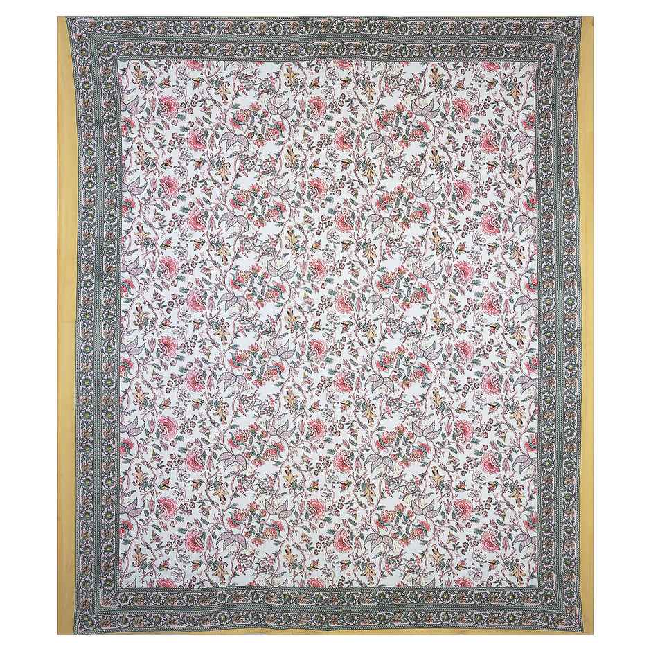 BAY6 100% Cotton King Bedsheet | Motifs in Pink and Teal | 104 x 88 in