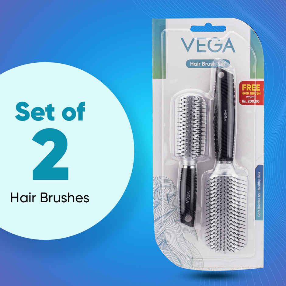 VEGA Hair Brush Set- Flat & Round For Men And Women | 2 Piece (HSB-01)