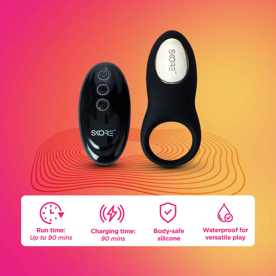 Skore Vibrating Ring - Buzzz With Remote For Him And Her (1pc) & Skore Lubes - Cherry Flavour (50ml) Combo