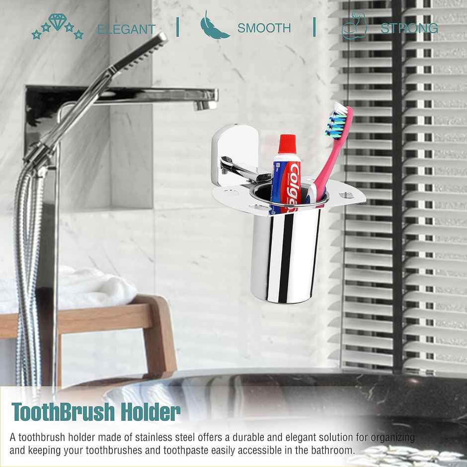 Gloxy Stainless Steel Wall Mounted Toothbrush Holder & Toothpaste Stand SS202