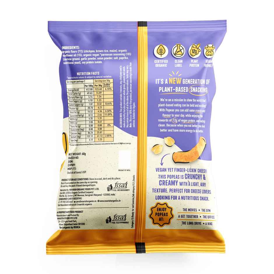 Nourish Organics Popeas Protein Puffs Vegan Parmesan